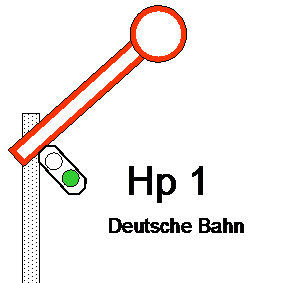 Einflügliges Formsignal in Hp 1 Stellung. (Fahrt)